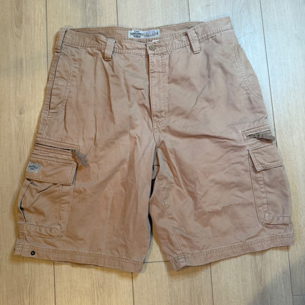 Lee Dungarees Cargo Shorts Men 36 Tan Vintage Y2K Heavy Cotton Twill Utility